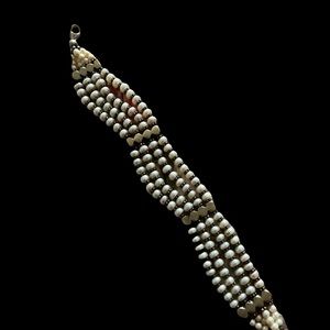 Vintage Victorian-inspired 4 strand Pearl and Pewter Bridal Bracelet-7 inches